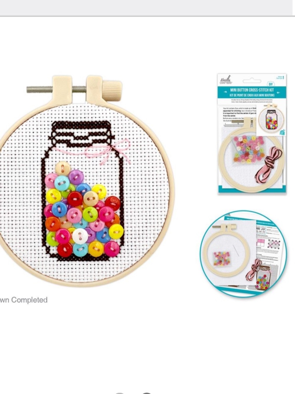 Mini Button Cross-Stitch Kit - Pastel Multi - Picture 3 of 7